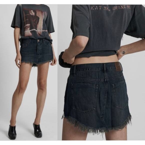 One Teaspoon Junkyard Relaxed Denim Mini Skirt in Fox Black - Picture 1 of 7
